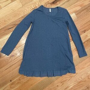 Blue Long Sleeve maternity shirt with Ruffle Hem